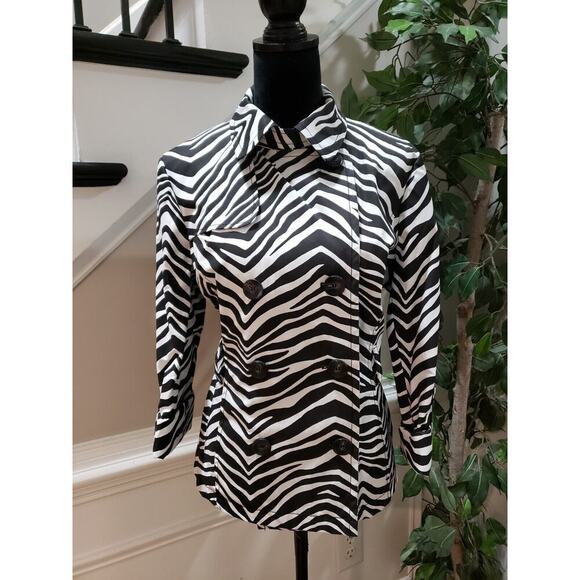 Grace Elements Women's Black White Zebra Print Double Breasted Trench Jacket M - Picture 16 of 16
